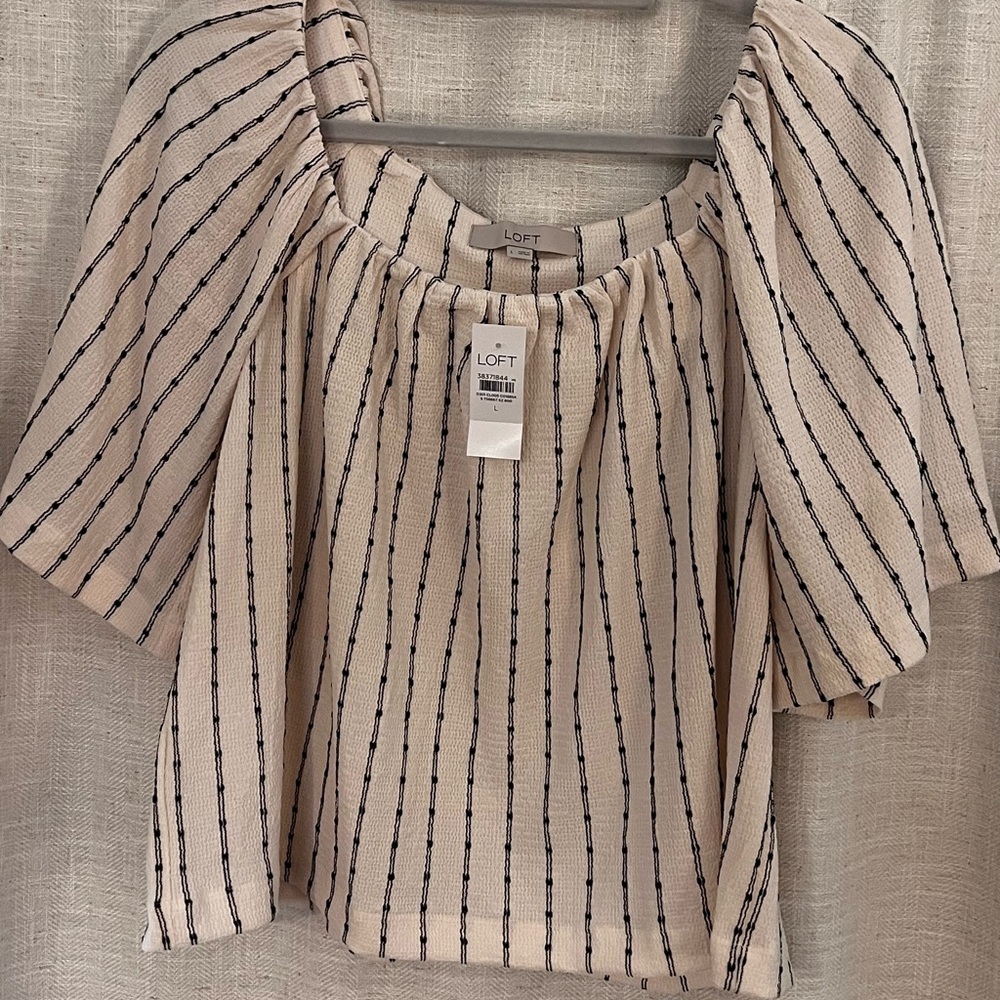LOFT Beige and Black Striped Blouse